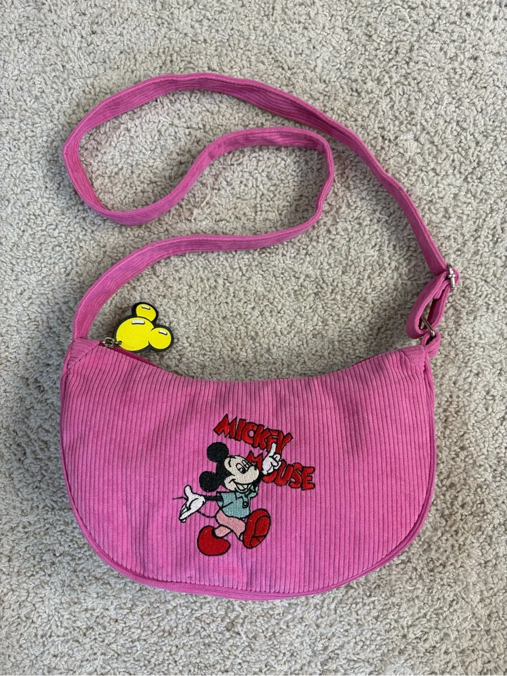 NEW! DISNEY Pink Corduroy MICKEY MOUSE Cross Body HOBO Bag PURSE